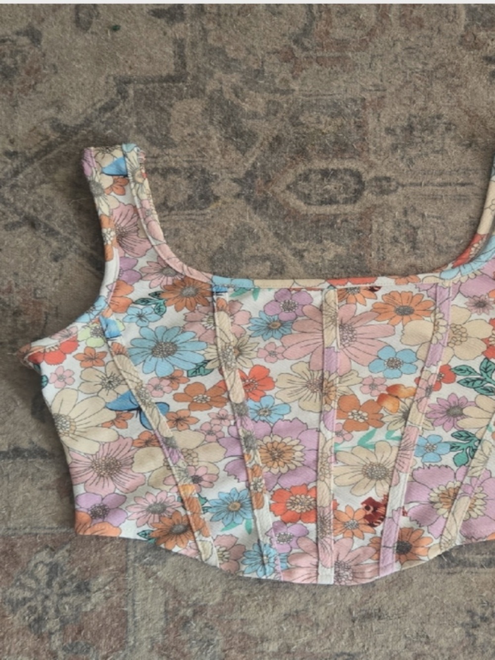 Floral Printed Sculpted Crop Tank Top - Pink/Multi
